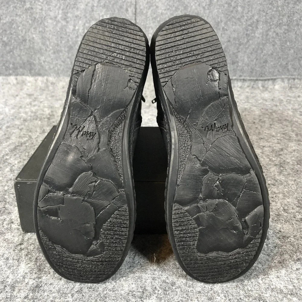 Tara M Boots Womens Size 7.5 Black Leather Ankle Faux Fur Lined Wedge Winter‎